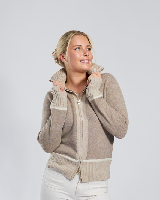 Contrast cardigan kashmir Sand/lyssand/offwhite