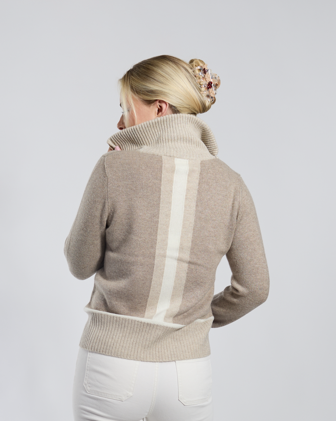 Contrast cardigan kashmir Sand/lyssand/offwhite