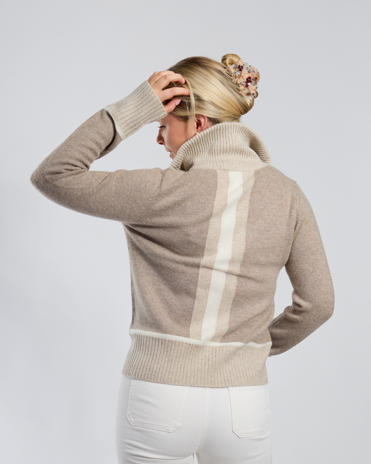 Contrast cardigan kashmir Sand/lyssand/offwhite