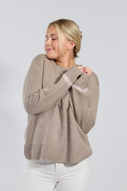 Gilli round neck cashmere - Sand/light sand/light pink 