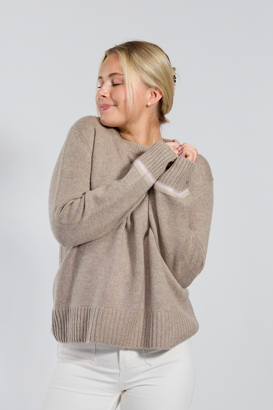 Gilli round neck kashmir - Sand/lyssand/lysrosa