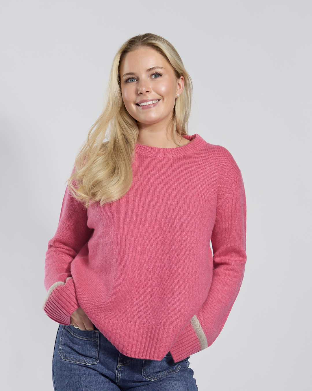 Gilli round neck cashmere - Pink/sand/light sand
