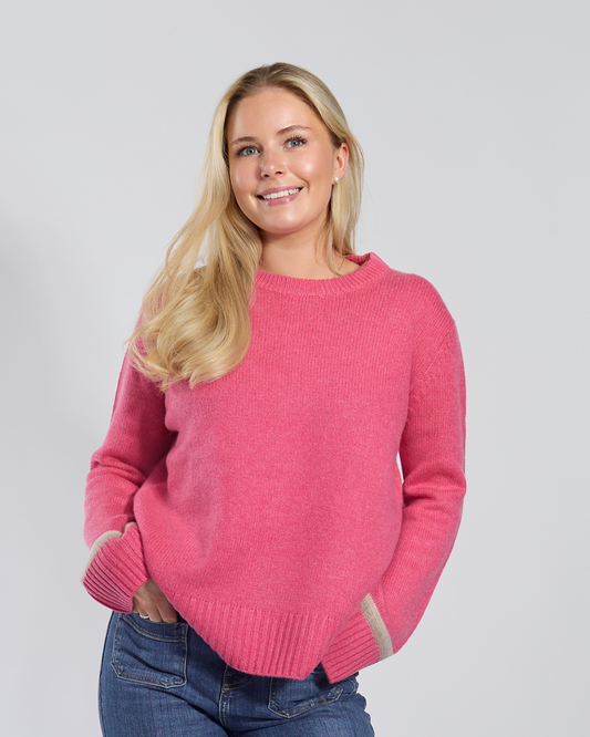 Gilli round neck kashmir - Rosa/sand/lyssand