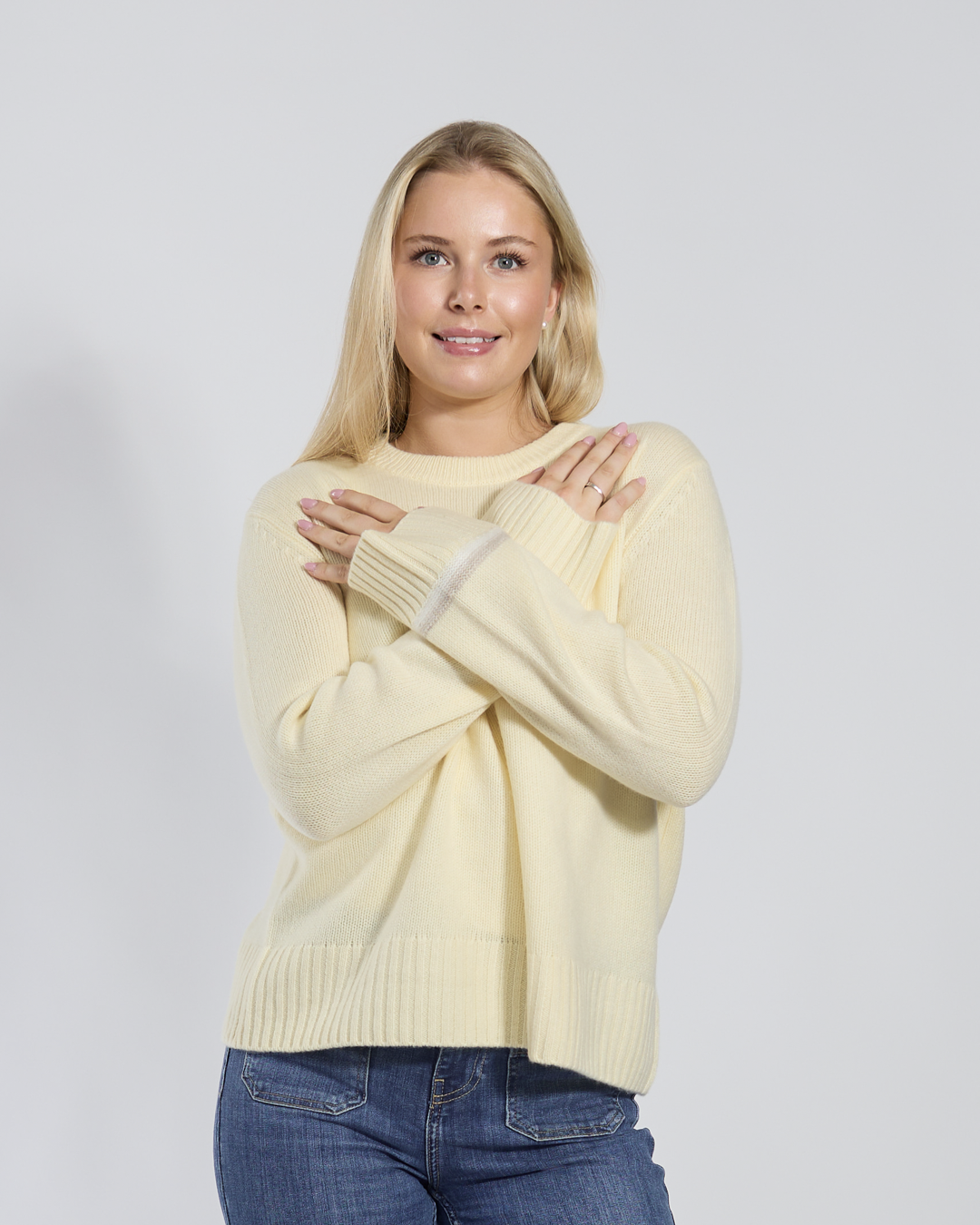 Gilli round neck cashmere - Light yellow/sand/off-white