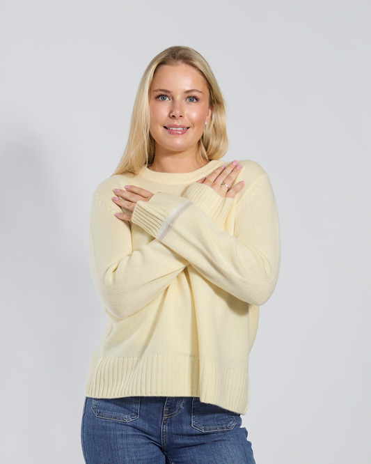 Gilli round neck kashmir - Lysegul/sand/offwhite