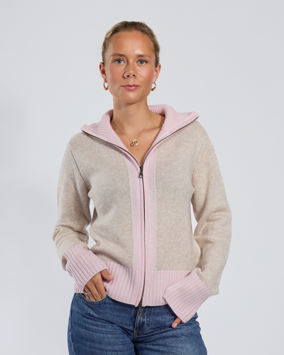 Contrast cardigan Sand / lysrosa