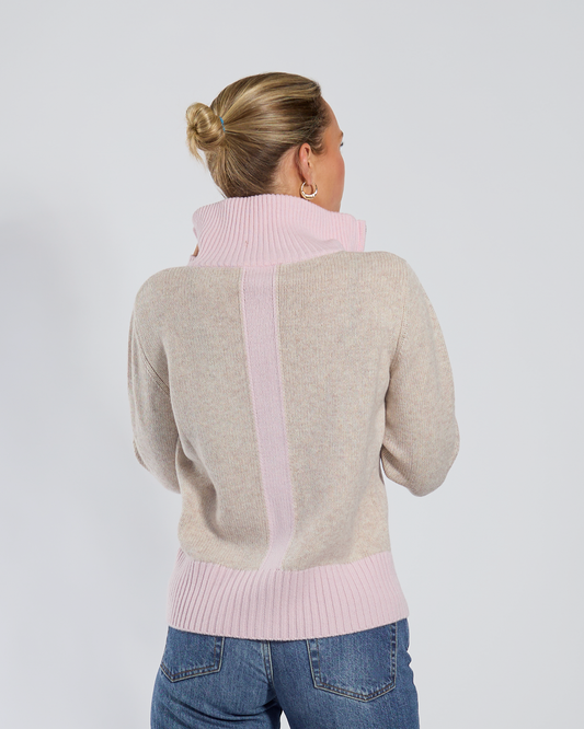Contrast cardigan Sand / lysrosa