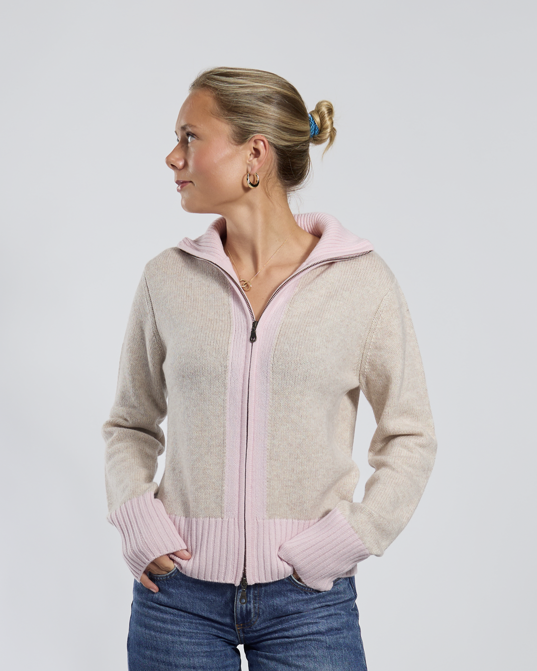 Contrast cardigan Sand / light pink