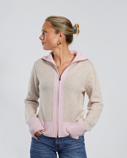 Contrast cardigan Sand / light pink