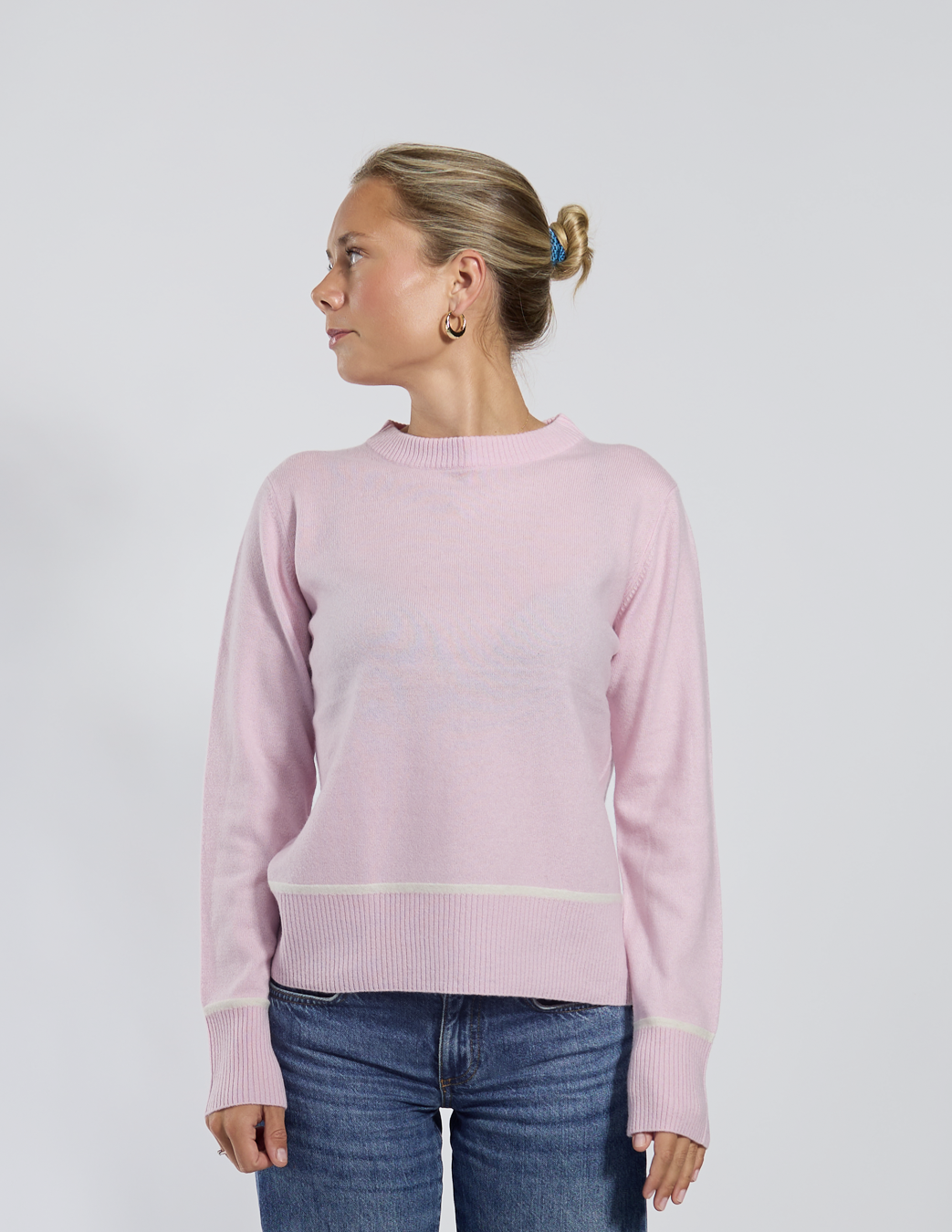 Nicky round neck kashmir - rosa/off-white