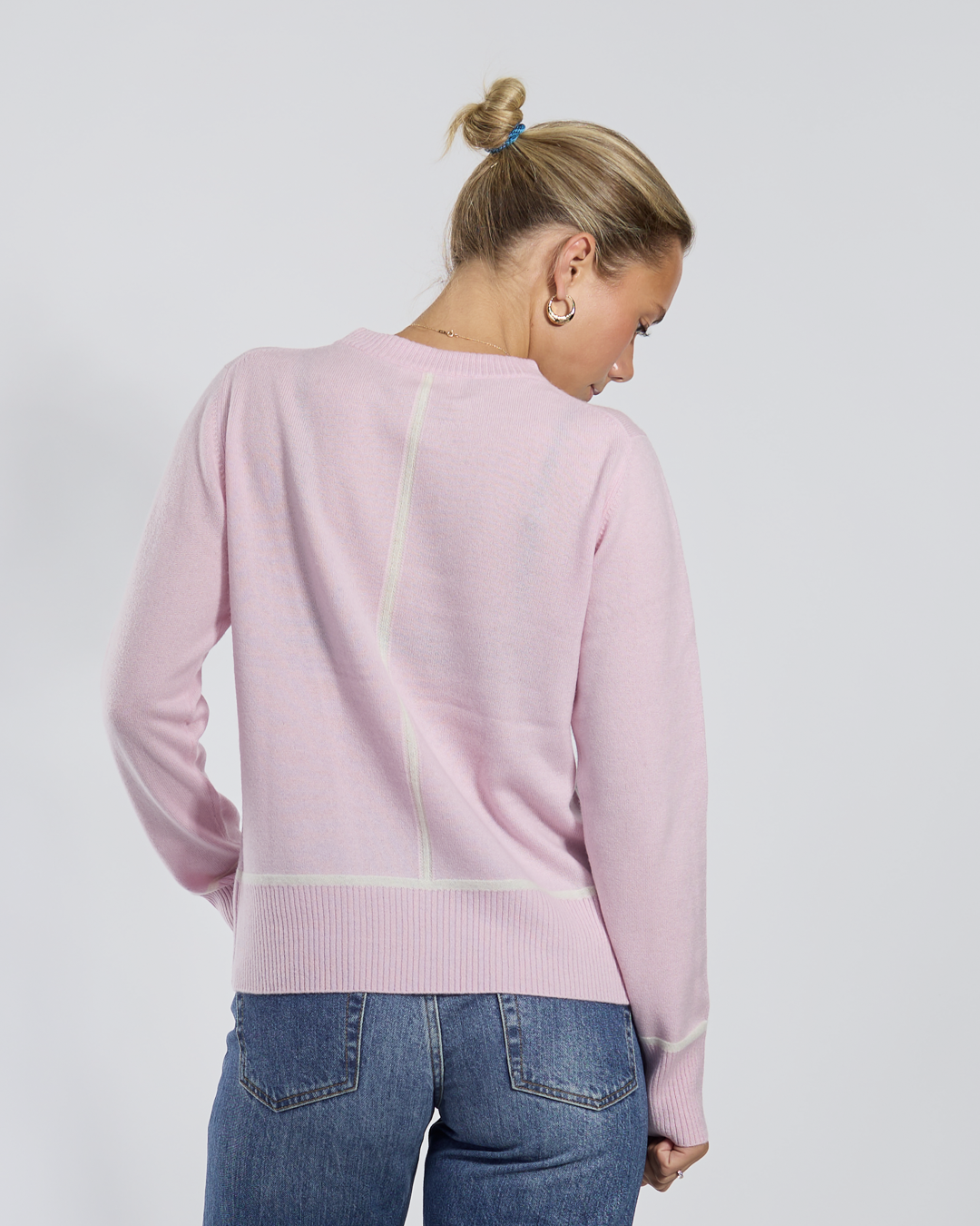 Nicky round neck kashmir - rosa/off-white