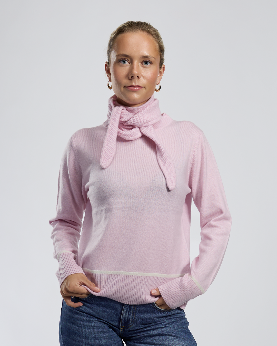Nicky round neck kashmir - rosa/off-white