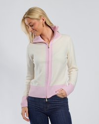 Contrast cardigan cashmere Sand/light sand/off-white