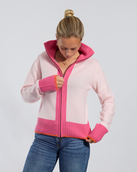 Contrast cardigan lyserosa/rosa/oransje