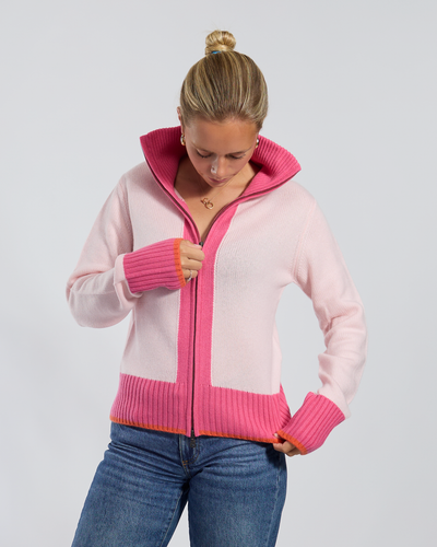 Contrast cardigan lyserosa/rosa/oransje
