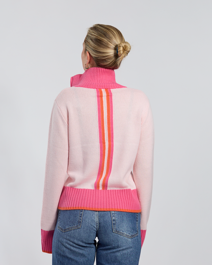 Contrast cardigan lyserosa/rosa/oransje