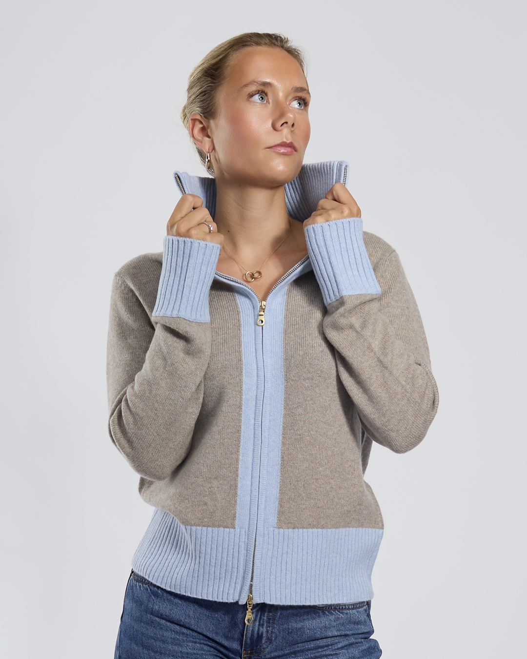 Contrast cardigan cashmere Sand/light sand/off-white
