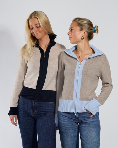 Contrast cardigan cashmere Sand/light sand/off-white