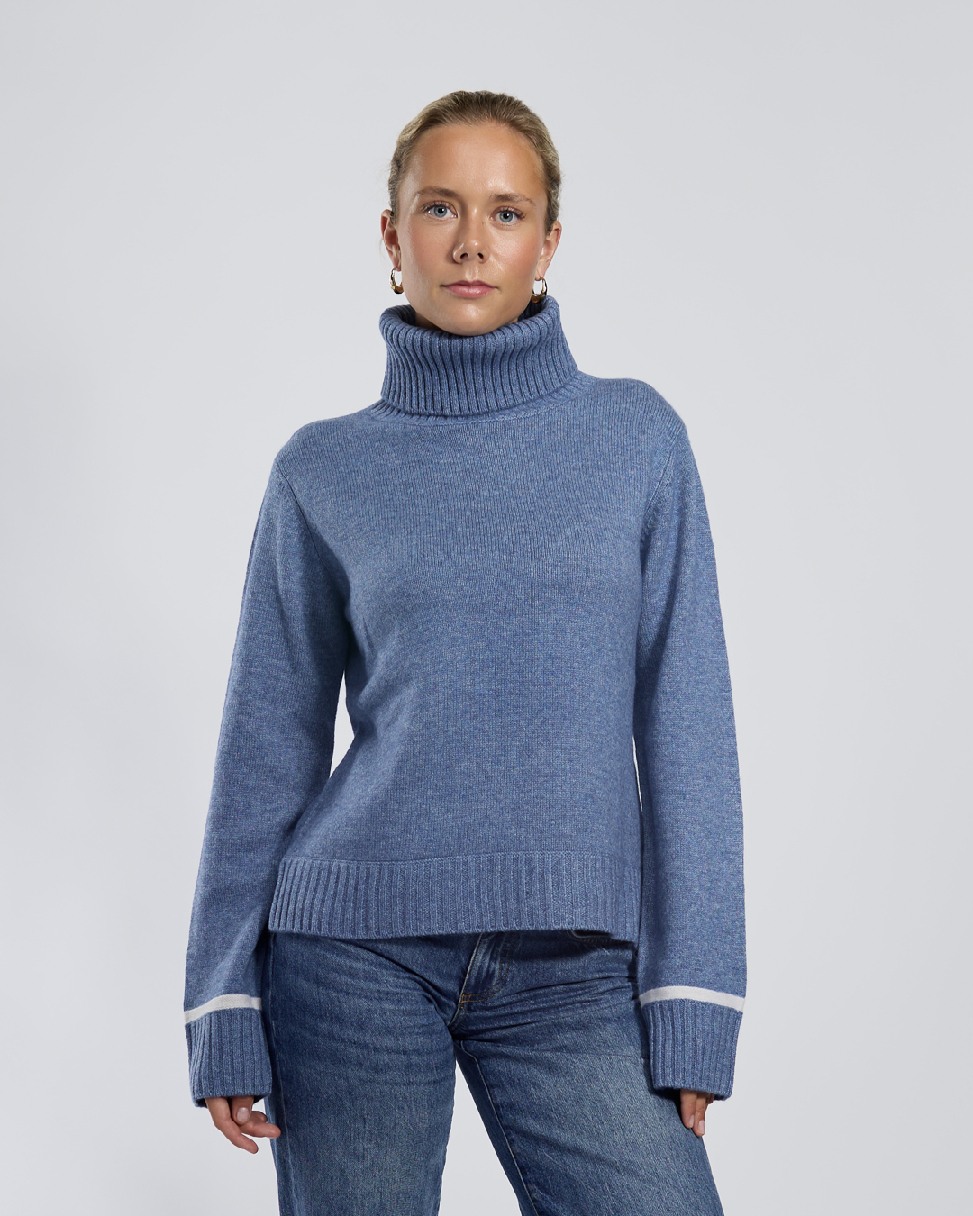Roll neck jumper - Denimblå/offwhite