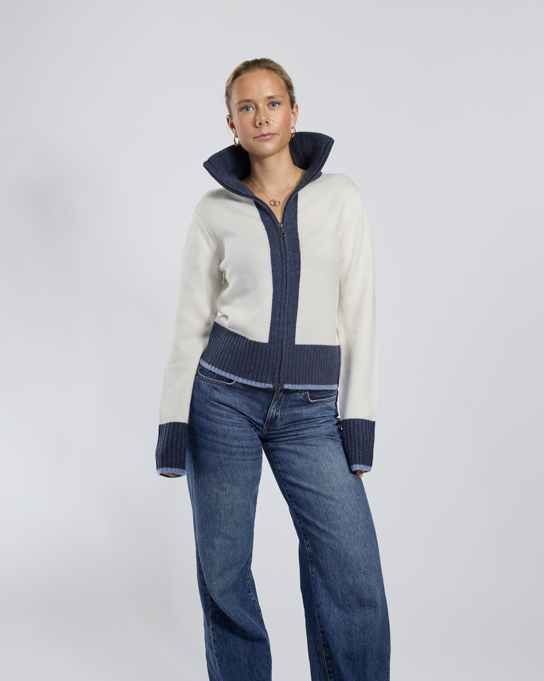 Star cardigan offwhite/navy/lyseblå