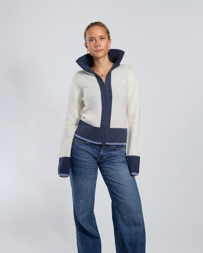 Star cardigan offwhite/navy/lyseblå