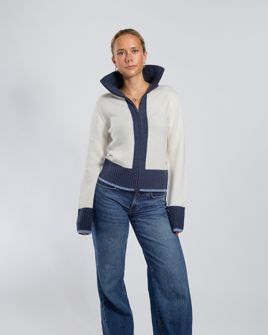 Star cardigan offwhite/navy/lyseblå