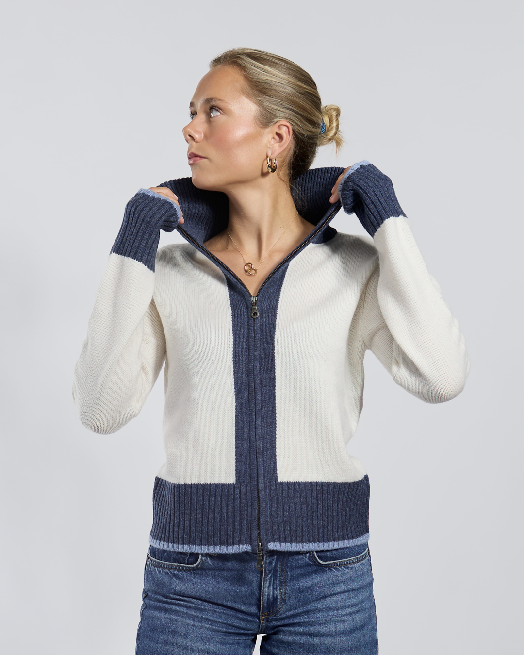Star cardigan offwhite/navy/lyseblå