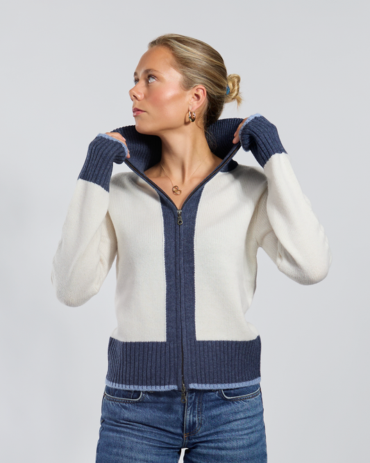 Star cardigan offwhite/navy/lyseblå