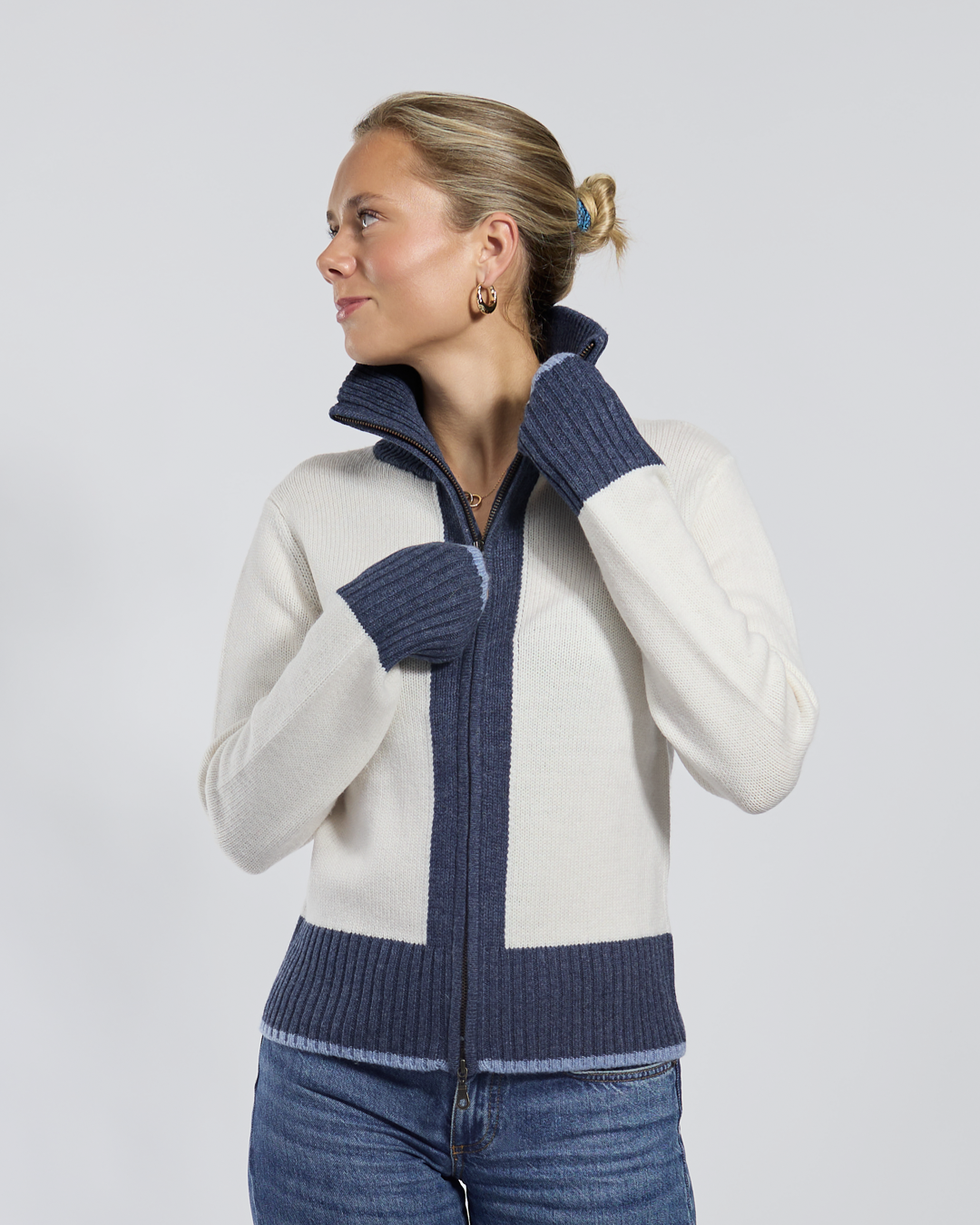 Star cardigan offwhite/navy/lyseblå
