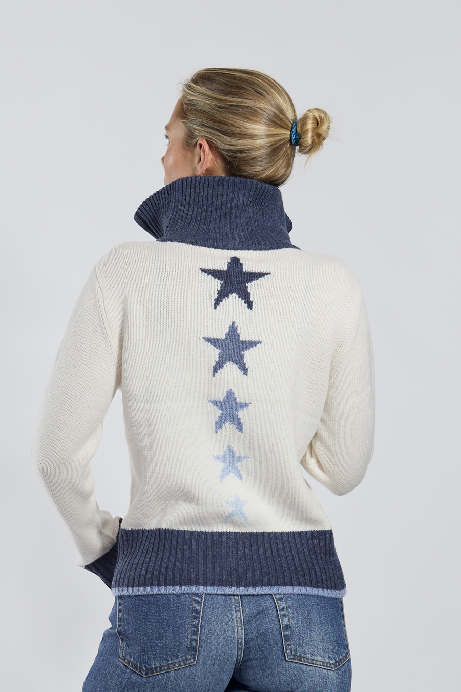 Star cardigan offwhite/navy/lyseblå