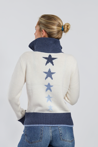 Star cardigan offwhite/navy/lyseblå