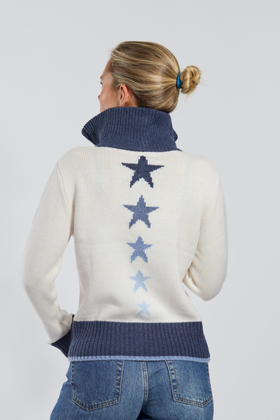Star cardigan offwhite/navy/lyseblå