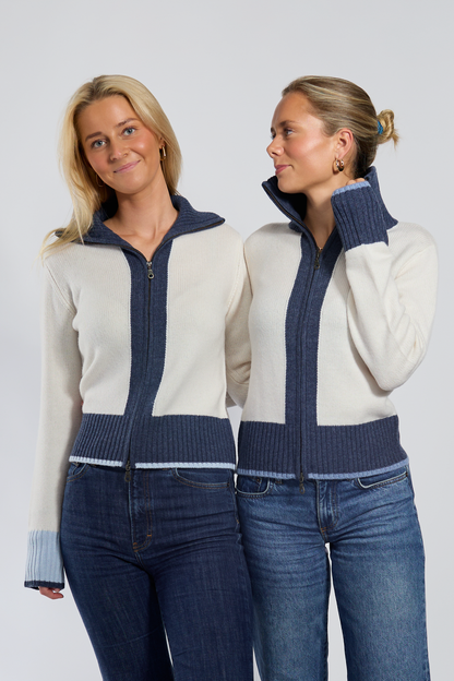 Contrast cardigan Offwhite/navy/light blue