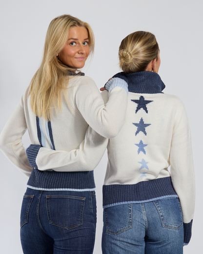 Star cardigan offwhite/navy/lyseblå
