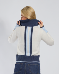 Contrast cardigan Offwhite/navy/lyseblå
