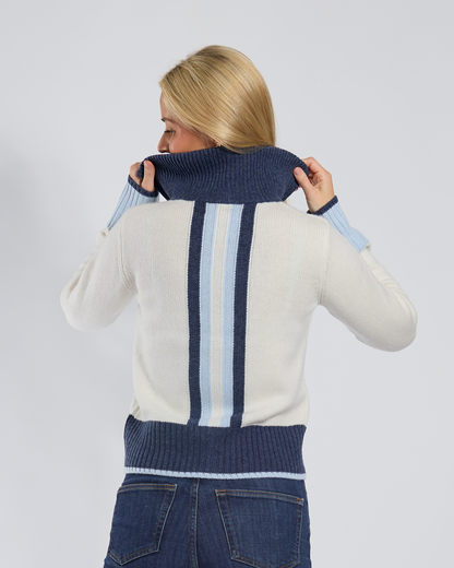 Contrast cardigan Offwhite/navy/light blue