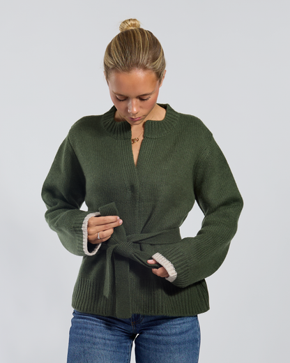 Floor cardigan oliven/lyssand