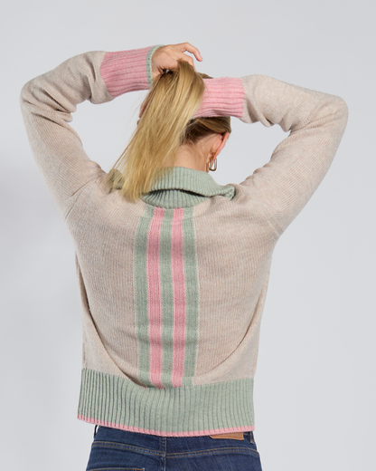 Contrast cardigan Sand/olive/pink