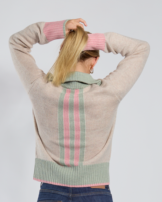 Contrast cardigan Sand/lys oliven/rosa