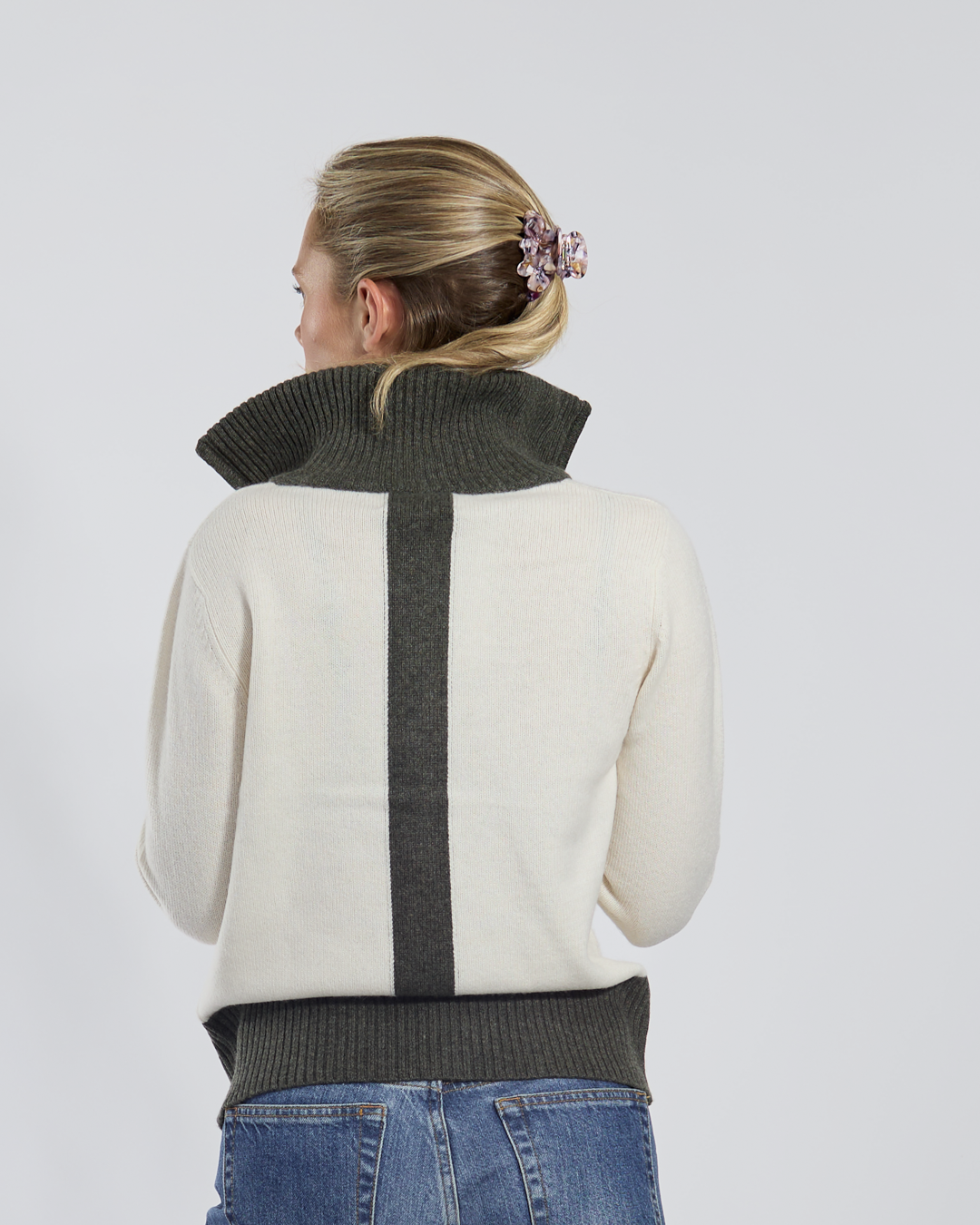 Kashmir cardigan offwhite/oliven