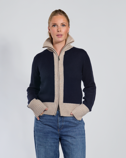 Contrast cardigan Navy / Sand