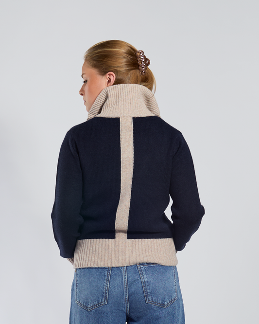 Contrast cardigan Navy / Sand