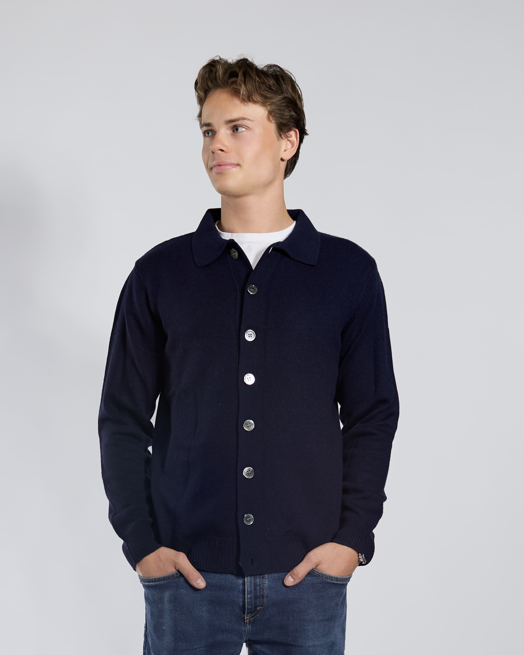 Fredrik cardigan - Navy/ sand/toast