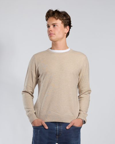 William round neck herre Kashmir - Sand / offwhite