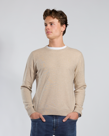 William round neck herre Kashmir - Sand / offwhite