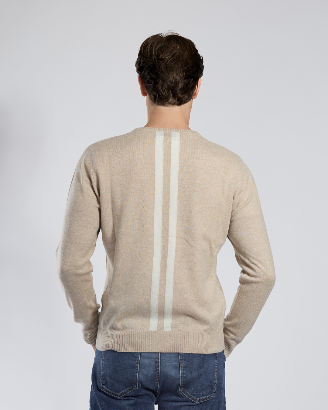 William round neck herre Kashmir - Sand / offwhite