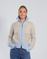 Contrast cardigan Sand/light blue