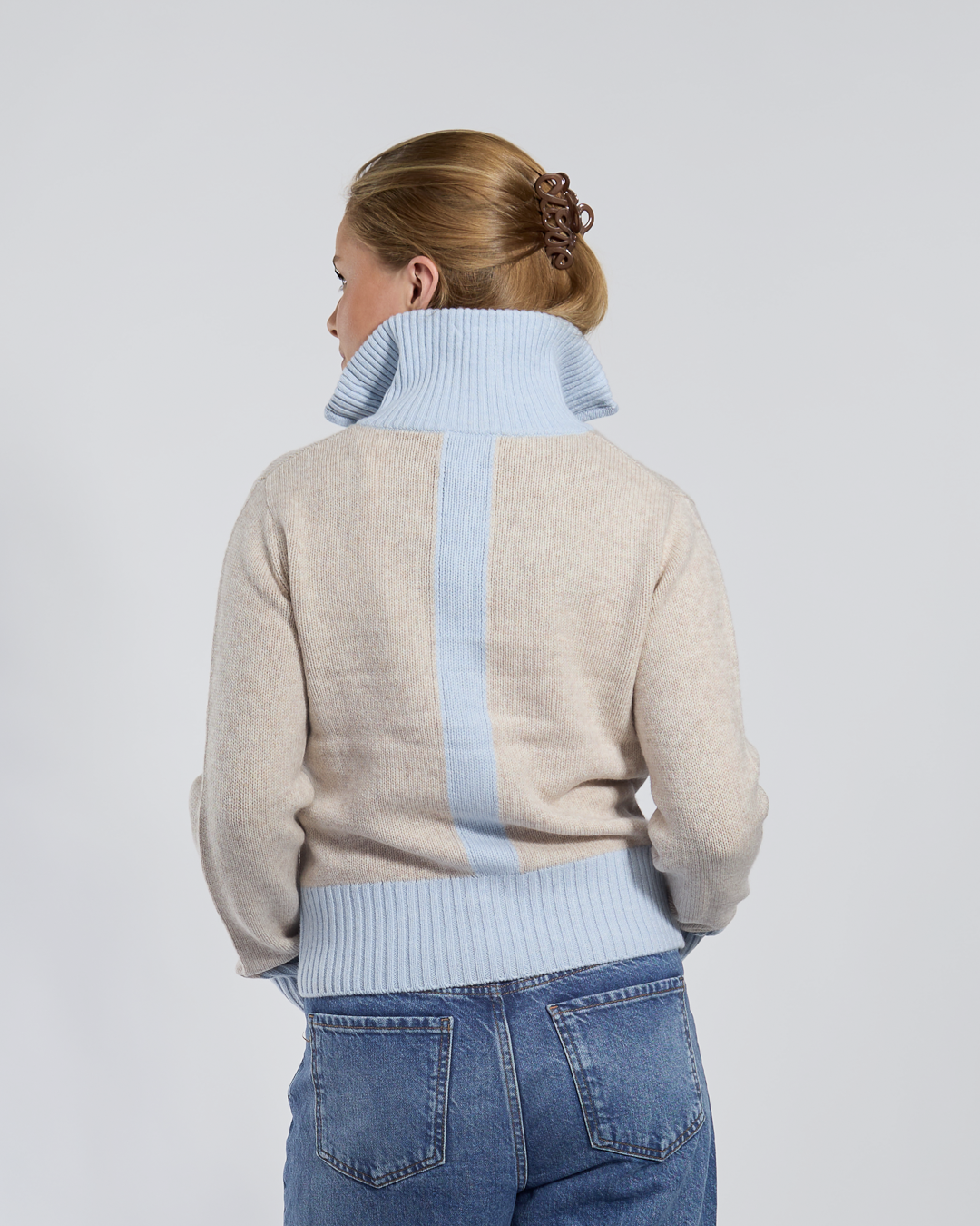 Contrast cardigan Sand/lyseblå