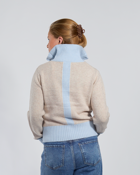 Contrast cardigan Sand/lyseblå