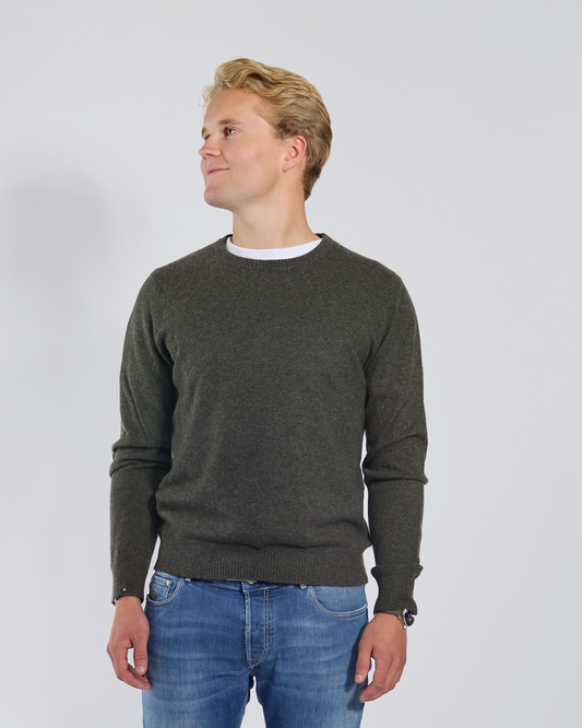 William round neck herre Kashmir - Oliven/sand